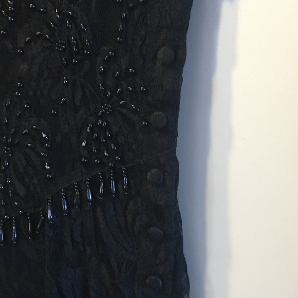 Vintage Gothic Beaded Lace Black Maxi Dress. Medium - Picture 6 of 14